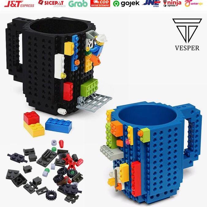 Brinquedo - Gelas Mug Lego Build-On Brick Black / Mainan Lego / Gelas Brick Lego