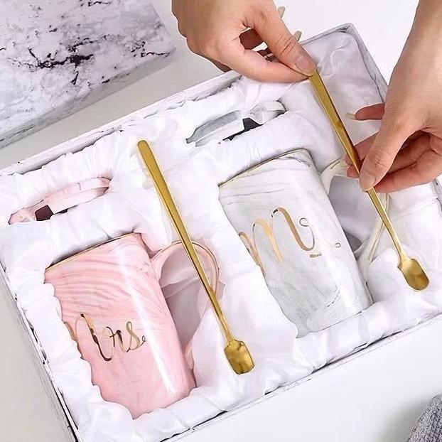 Gelas Marbel Keramik | Couple Gift Set Gelas Keramik Hampers Souvenir Mug Cangkir Cantik Parsel Leba