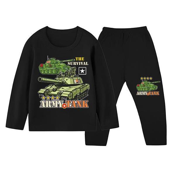 Setelan Baju Tidur Gambar Army Tank Anak Laki-laki Kaos & Celana Panjang Ukuran XS-XXL ID-2008 Nyama