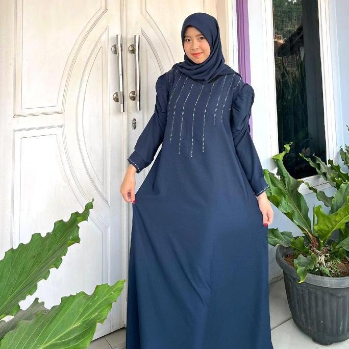 REYNA Gamis Set Hijab Variasi Swarosky Silver Bahan Monaco Premium Wanita Muslim gamispolos/gamis /g