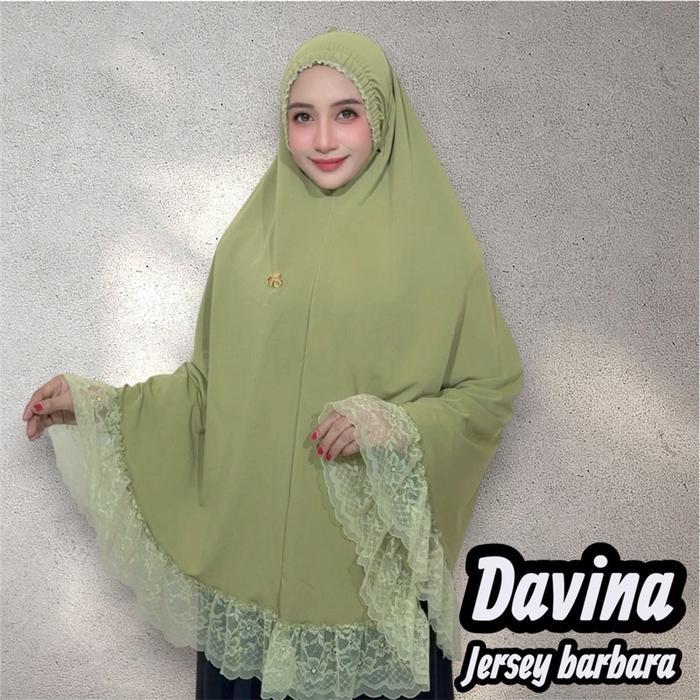 Jilbab instan jumbo Davina bergo kerut dahi jersey barabara renda byFo hijab wanita muslim - dusty
