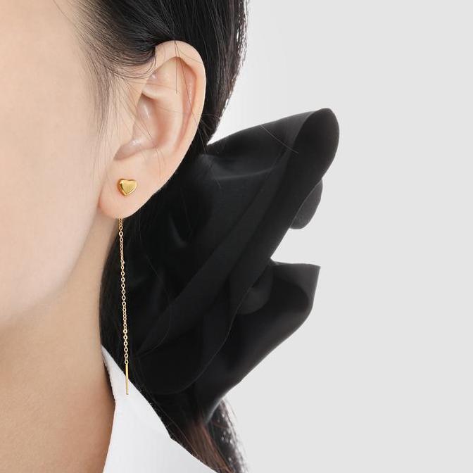 Ryu- [Adelinee] Anting Panjang Titanium Model Love Gold Dan  Silver  - 1004
