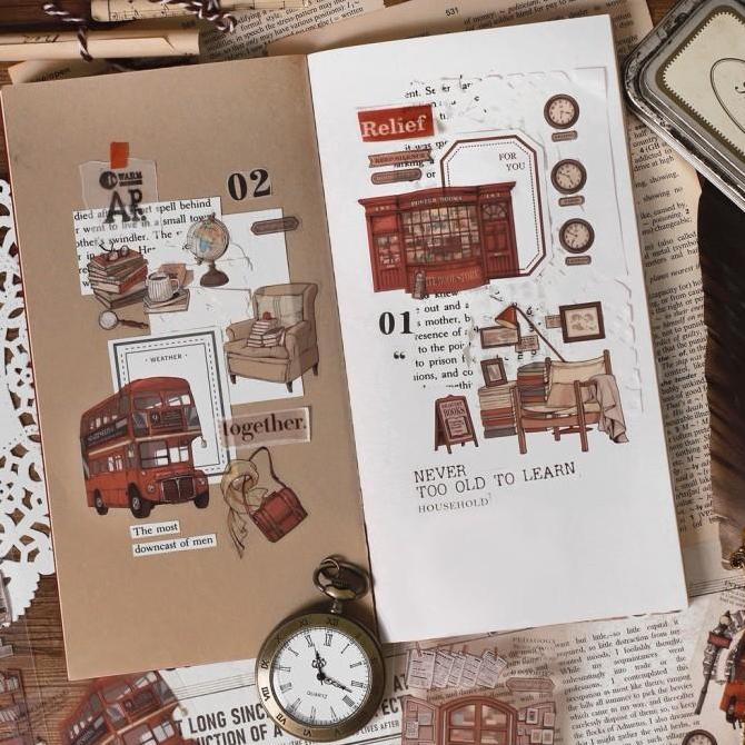 Book- 6 Lembar/ Pack Vintage Retro Stickers London Style Aesthetic Sticker