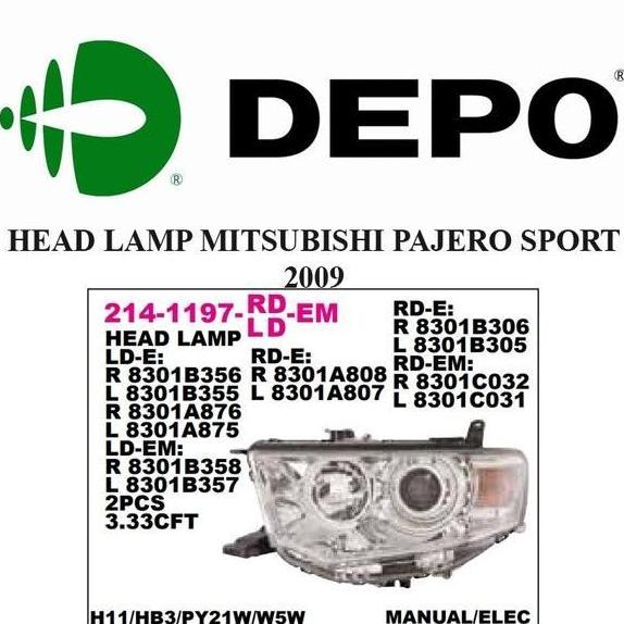 Lampu besar/lampu depan PAJERO SPORT 2009 KANAN KIRI depo