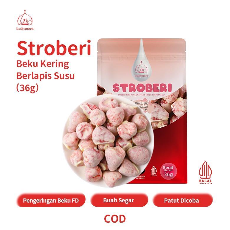 new [Luckymore] HALAL Stroberi Beku Kering Renyah Berlapis Coklat 36g, Stroberi Coklat, Keripik stro