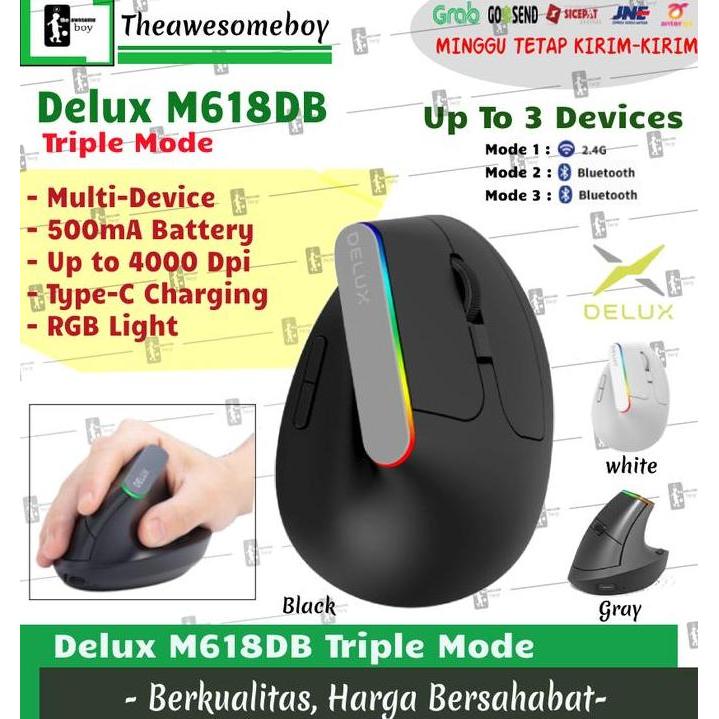Bebasaja - Delux M618C M618Db Dual Mode Bluetooth Wireless Vertical Mouse Silent