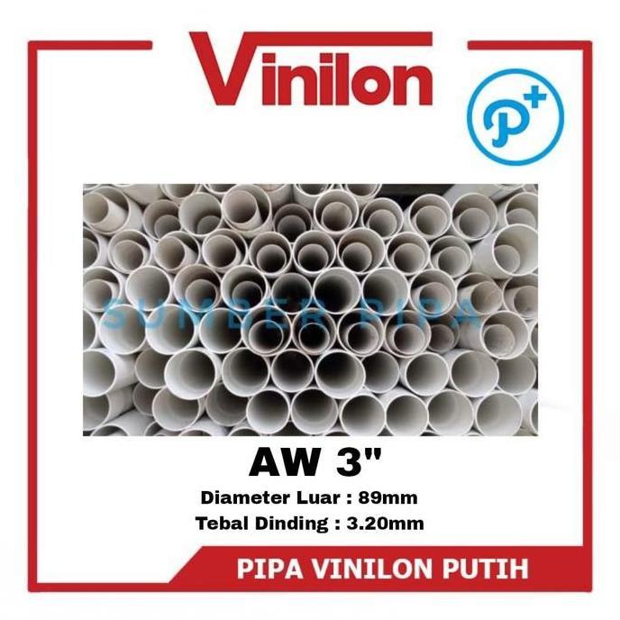 Pipa Pvc Vinilon Putih Aw 3" - Paralon 3 Inch Panjang 4M