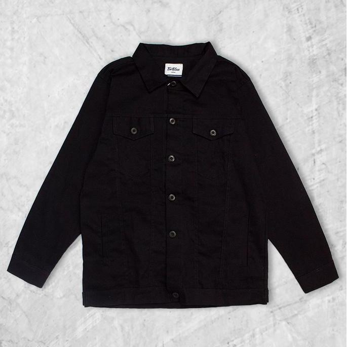 Cool- Fortklass Jaket Arthur Trucker Canvas Parka Pria Kancing Hitam Canvas Man