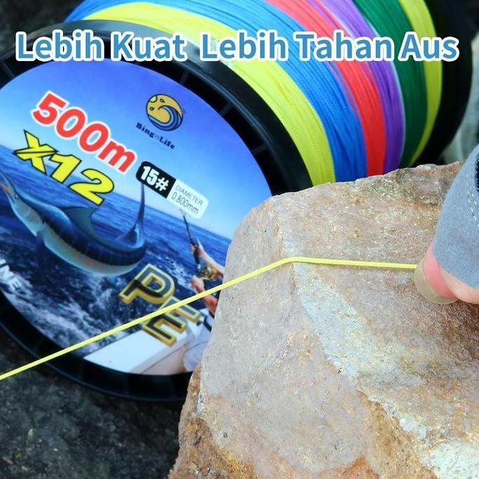 Senar PE X16 Mancing Laut 500m Kuat Benang PE X12 Tuna Kerapu Sturgeon