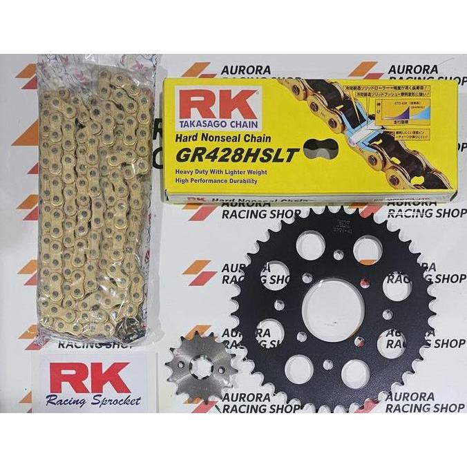 GEAR SET RK 428 BLACK SATRIA FU 150 OLD / BARONG / FACE LIFT / INJEKSI & RANTAI RK 428 HSLT 120L GOL