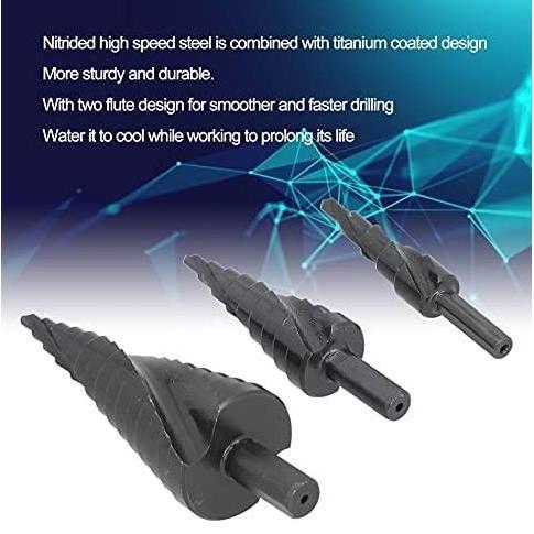 3 Pcs 3 Set Mata Bor Pagoda HSS Titanium Coated Cobalt Spiral Step Drill Bits Hex Shank