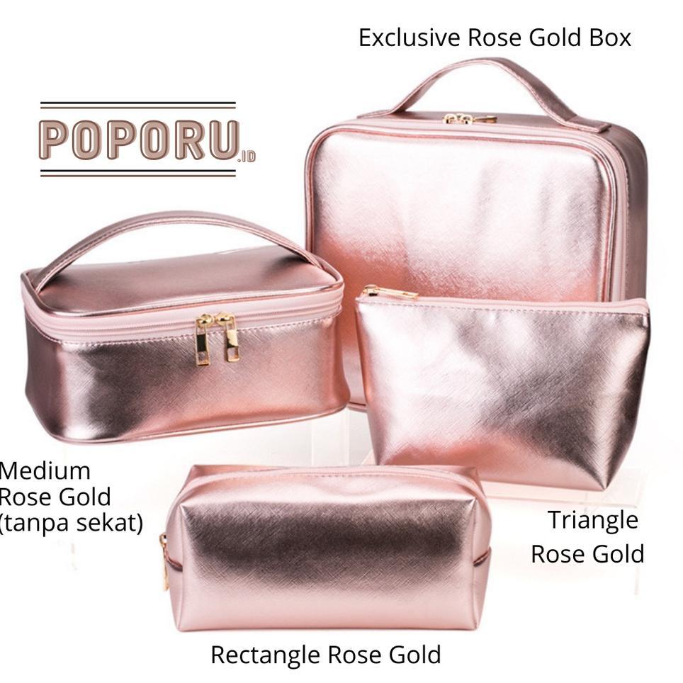 Poporu Rose Gold Pouch 5 Types - Cosmetics Bag Organizer For Make Up - Tas Tempat Kosmetik