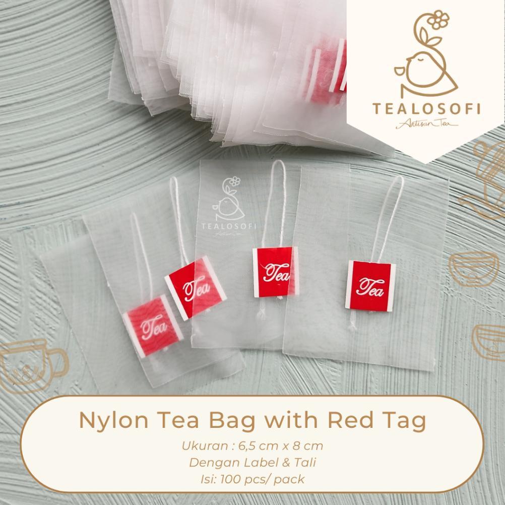 Nylon Tea Bag Pyramid - Kantong Teh Celup With Label Tag Merah