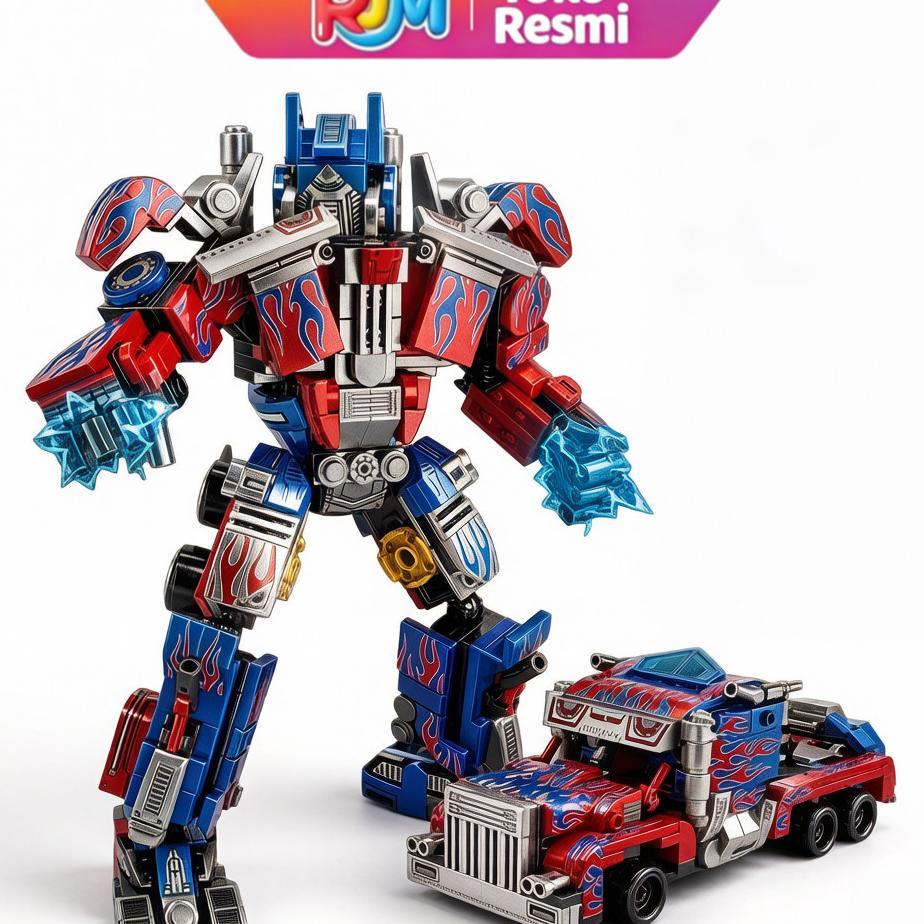 Rjm Mainan Diy Block Balok Susun Transformer Robot Car Brick Building Blok 2In1 Mobil Robot Laki-Lak