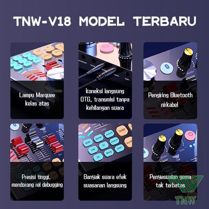 Com- Tnw-V18 Sound Card Bluetooth Soundcard V18 Soundcard Audio Mixer Untuk Streaming Karaoke