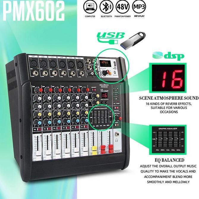 NEW BAXS PMX602 Audio mixer Power amplifier wireless microphone 3 in 450W duasaluran mixer 6 saluran