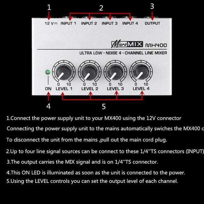 Mini Profesional Mixer Audio Amplifier Microphone 4 Ch Input mx400