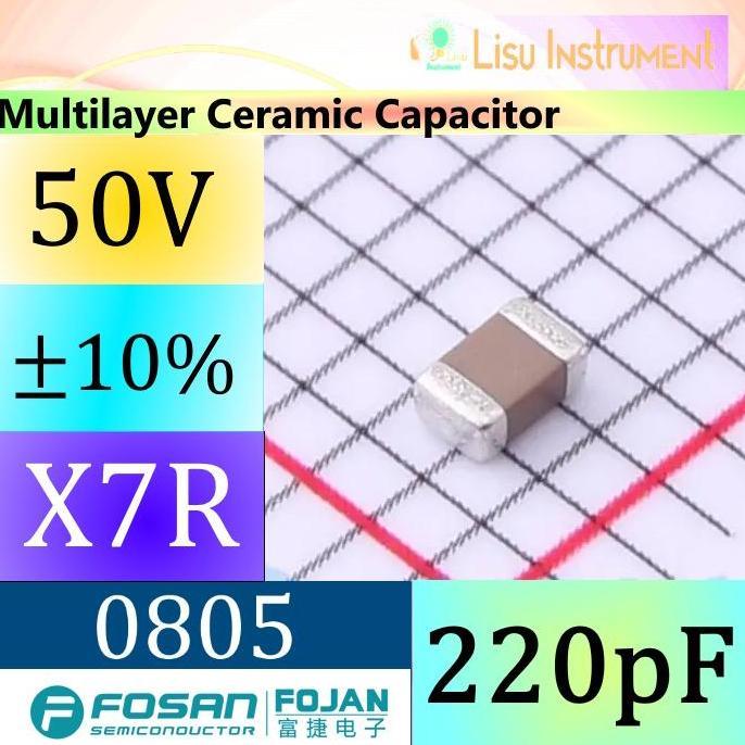 MOTRONICS 5 BUAH - 220PF 50V X7R 10% 0805 SMD MLCC CAPACITOR FOJAN FCC0805B221K500DT - 5 BUAH
