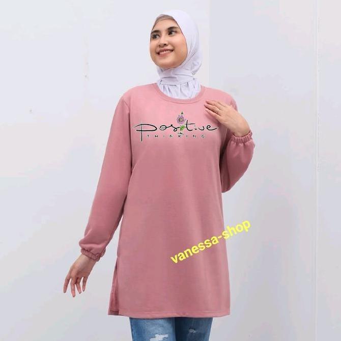 Sasha- Baju Tunik Nita Lengan Panjang Motif Positive Thinking Tunik Basic