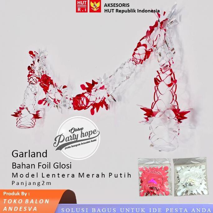MGC hiasan garland lentera merah putih / garland 3d ornamen merah putih