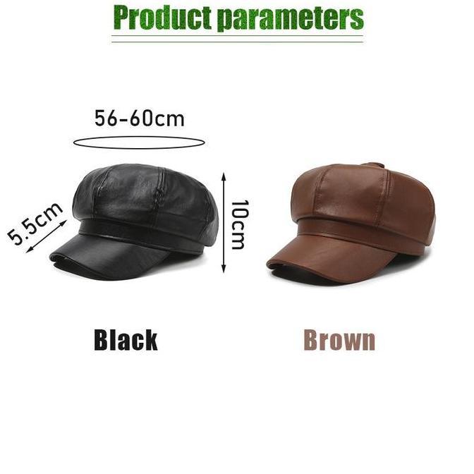 APX Topi Baret Wanita Kekinian Korean Style Newsboy Cap Bahan Kulit Imitasi Polos Baret Hat