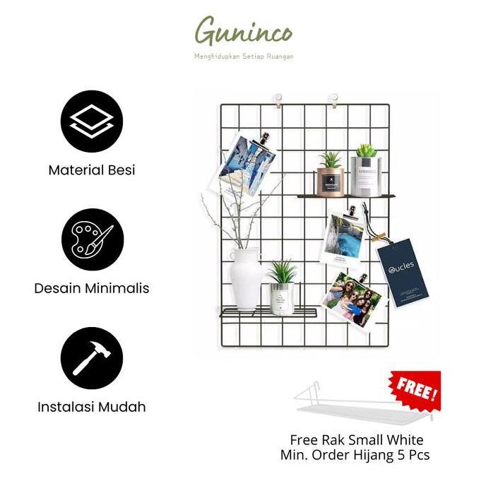 DHL Hijang Hiasan Dinding Putih Grid Wire Mesh 35x52 cm DIY Frame Vintage Rak Penyimpanan Gantungan 