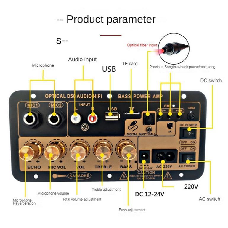 Kit Power Ampli Siap Pakai Audio Amplifier Karaoke Bluetooth with Optical Fiber - D50