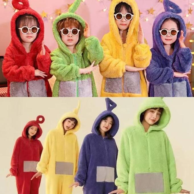 Baju Kostum Onesie Piyama Teletubbies Bulu Karang Unisex Kostum Cosplay Kartun Busana Keluarga