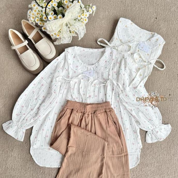 PREMIUM / One Set Wanita Blouse+Kulot Knit dan Crinkle/Setelan Blouse Kulot Crinkle/Setelan Wanita A