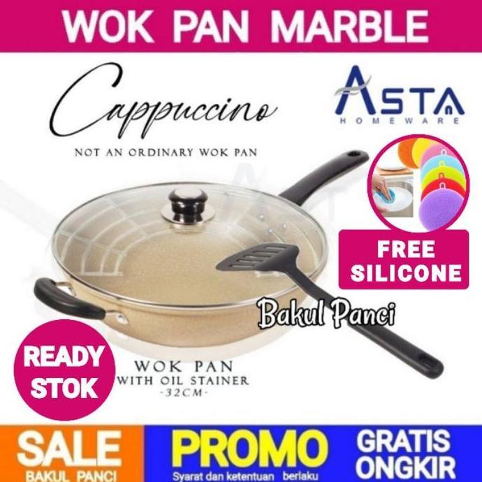 PREMIUM / WAJAN MARBLE - ASTA CAPPUCINO COOKWARE SET - WAJAN WOK PAN GRANITE