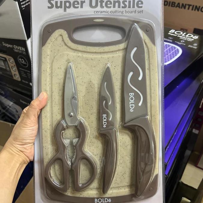 Set- Bolde Cutting Board 4 In 1 (2 Pisau Keramik Dan Gunting)