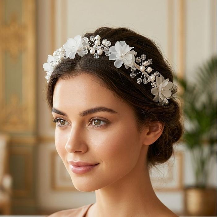 Bando pesta bandana mutiara bando fuji tiara rambut aksesoris hijab Headbands Akrilik Putih Bunga - 