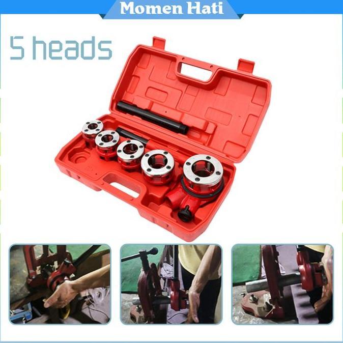 AYOBAKUL Senai Pipa Manual Model 62 Alat Drat Pipa Besi Dengan 5 Cetakan Set Alat Senai Pipa