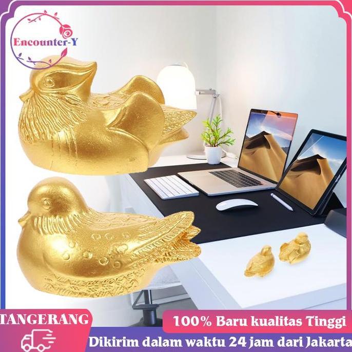 YUTUSAKA Sepasang Bebek Mandarin Feng Shui Pajangan Bebek Emas Mandarin Patung