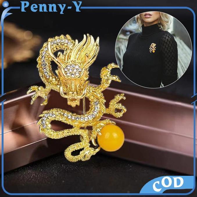 PODAMANS Bros Jas Wanita Naga Bola Kuning Pin Jas Pria Korea Bross Hijab Kuningan Lapel Pin Bros Jas