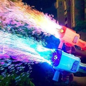 Mainan Rocket Bubble Gun besar 64 lubang gelembung bercahaya PEM