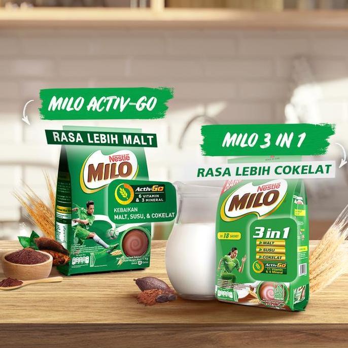 Cow- [Free Tin Kaleng Special Milo] Milo Activ-Go Susu Cokelat Pouch Bubuk 990G