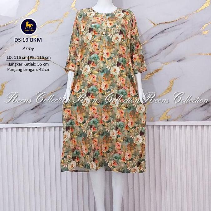 Whell- Batik Kuda Mas Daster 19 Lengan 3/4 | Daster 3 Kancing Depan Busui Di Bah Lutut Rayon Motif T