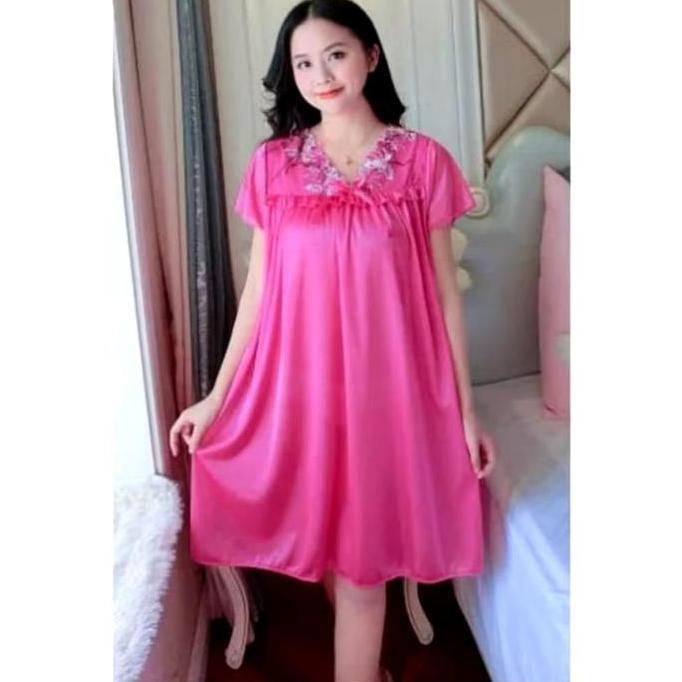 Whell- Sans Fashion - Dress Jumbo Renda Bunga Putih / Baju Tidur Nita Satin Silk Fit Xxl Py 134
