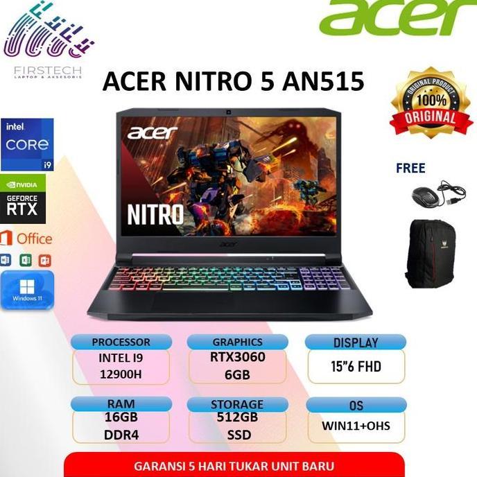 Bestseller- ACER NITRO 5 AN515 RTX3060 6GB I9 11900H 16GB 512SSD W11+OHS 15.6FHD