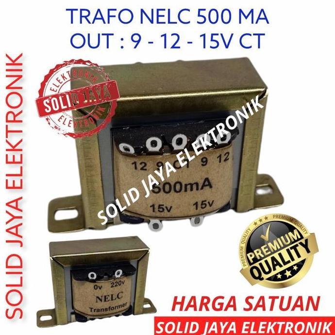 TRAVO TRAFO 500MA CT 9V 12V 15V CT 500 MA 0.5A 0.5 A CT AMPER NELC TRANSFORMER 1/2A 1/2 0,5A 0.5  CT