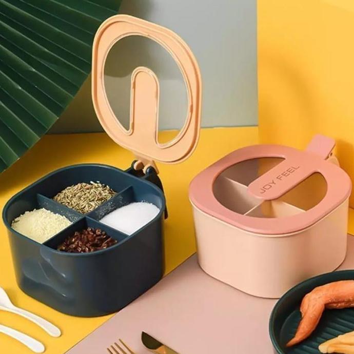 Tempat Bumbu Dapur 4 Sekat Wadah Serbaguna / Tempat Bumbu Kotak Set Portable / Tempat Gula Garam Kit