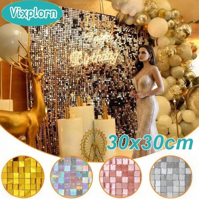 BEZEIN Vixplorn Sequin Panel Backdrop 30x30CM | Dekorasi Dinding Pesta Ulang Tahun & Lamaran | Wall 