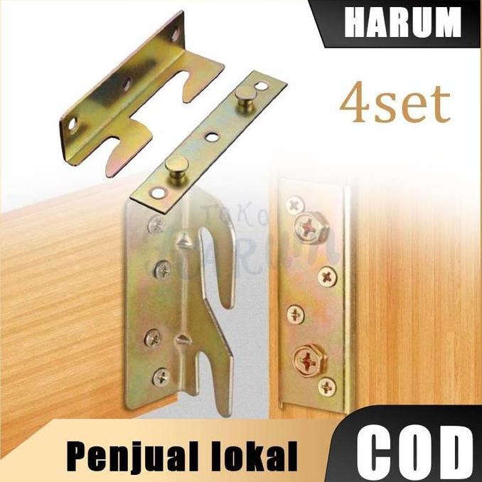 MUZACIO 4pcs Hak Engsel Dipan Bed Hinges Braket Dipan Siku Bed Fitting Hak Ranjang Siku Ranjang Plus