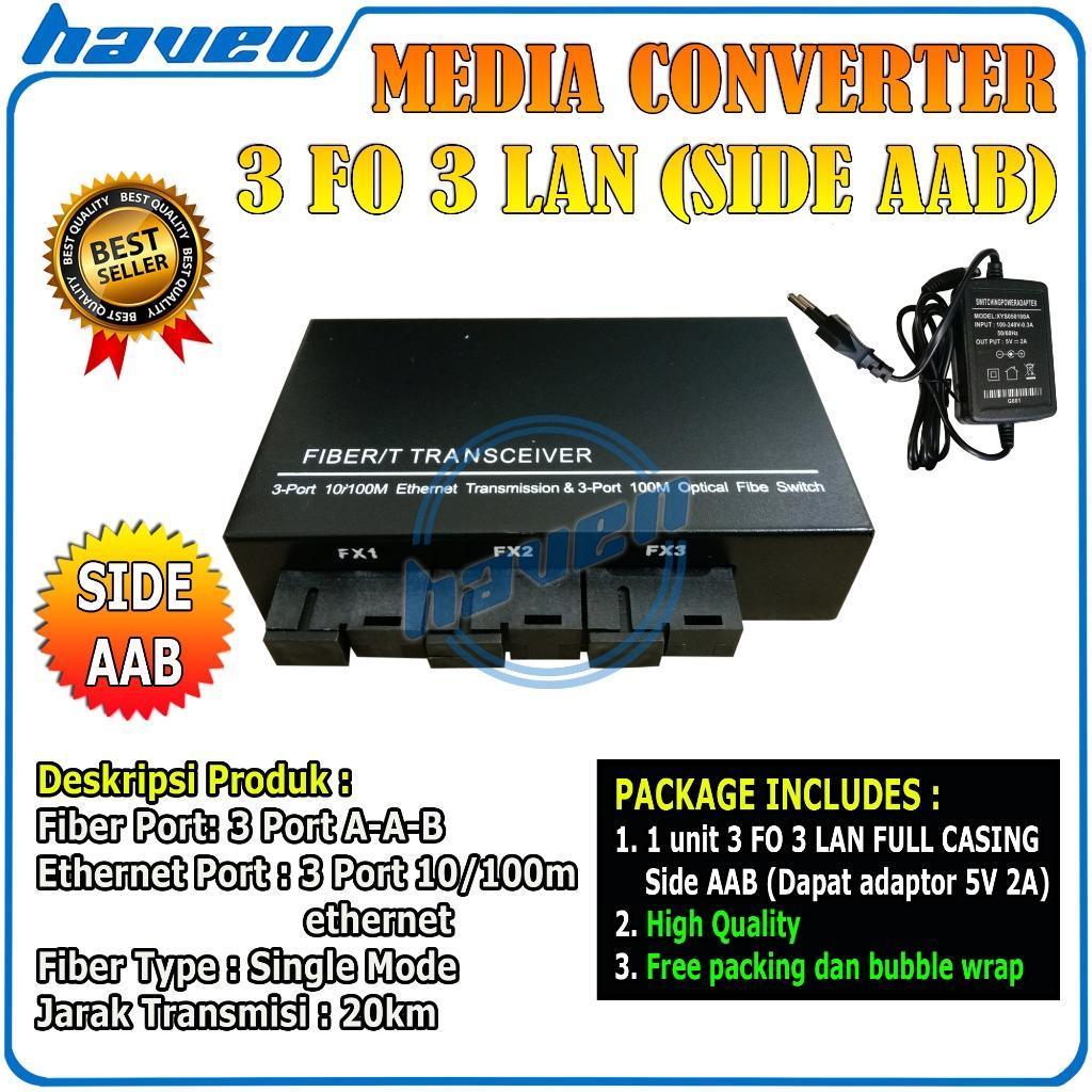 Media Converter 3 Port Fo 2 Port Lan / Switch Fiber 3 Fo 2 Sc