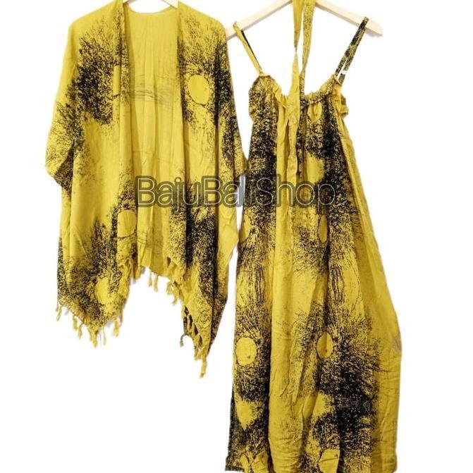 AnliCA - Setelan Dress & Outer Motif Akar. Outer Rumbai & Dress Size All Size - XXL Jumbo. Setelan, 