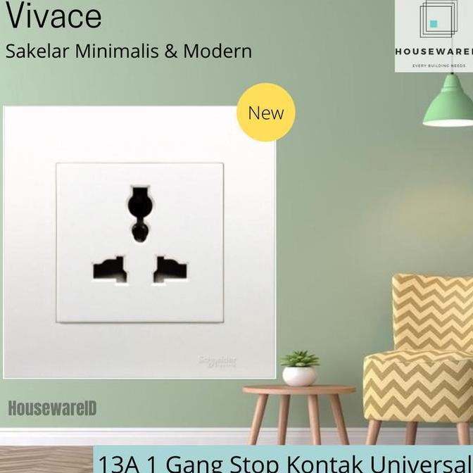 Stop Kontak Universal Colokan Listrik Dinding Kaki 3 Schneider Vivace