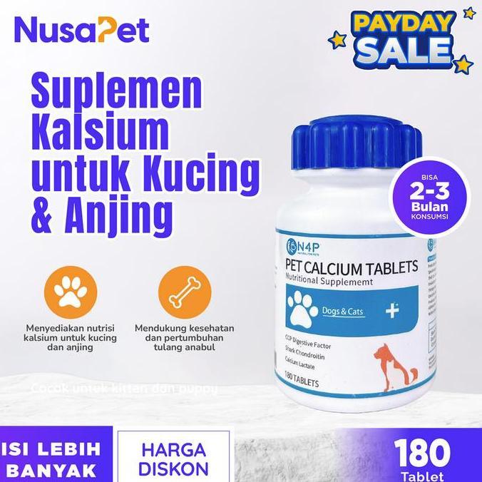 Kalsium Anjing - Vitamin Tulang Anjing - Kalsium Kucing (180 Tablet)