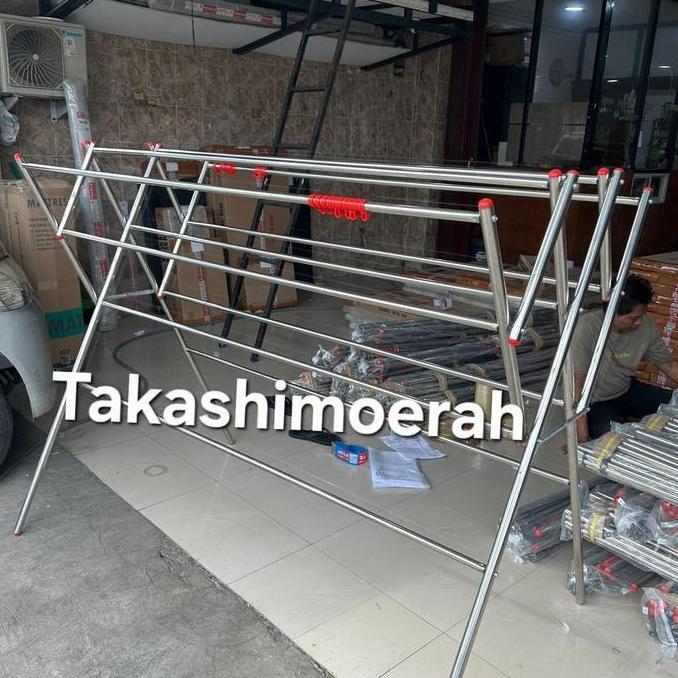 Lavesra_Grosir - Takashimoerah Jemuran Pipa Stainless Steel 180Cm Palang 9 & 11 Bonus Canteran Hange