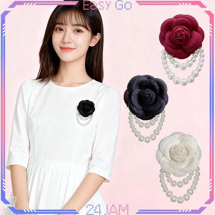 QYUISHOP Bros Premium Bunga Mawar Gaya Chanel Retro Bros Mutiara Bunga Pakaian Dan Aksesoris Bros Bu